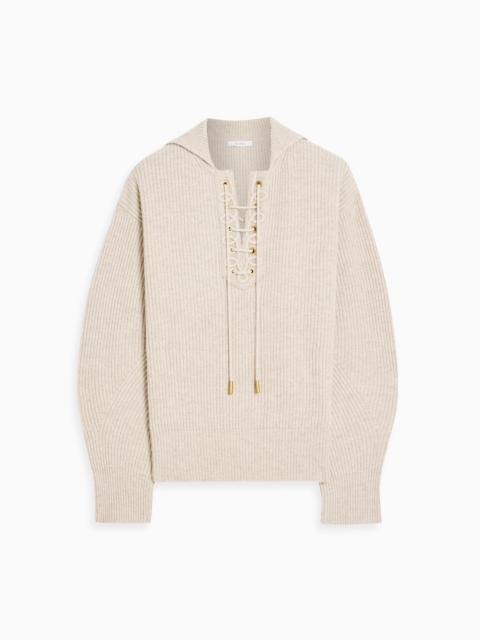Max Mara Lace-up ribbed wool and cashmere-blend sweater