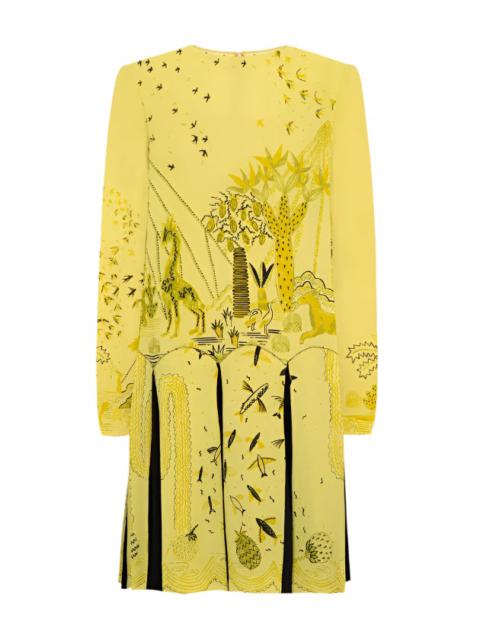 Valentino Garavani Yellow Pleated Hem Printed Dress