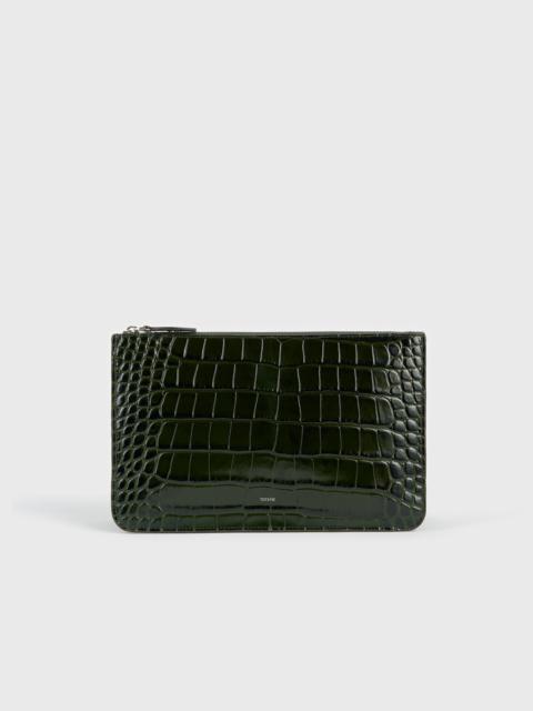 TOTEME Threefold croco-embossed clutch dark green