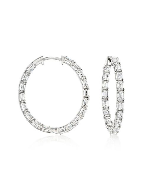 Other Designers Brilliant Diamond 5 Carat Emerald Cut Lab Grown Inside Out Diamond Hoop Earrings in 14K White Gold, 