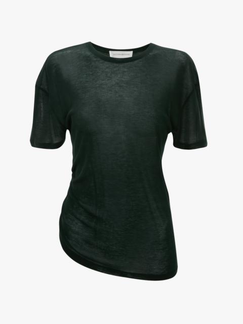 Victoria Beckham Draped Detail Lightweight T-Shirt In Bottle Green