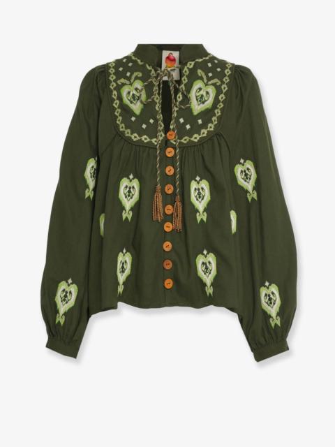 FARM RIO Farm Rio Embroidered Puff Sleeve Lenzingâ„¢ Ecoveroâ„¢ Euroflaxâ„¢ Shirt