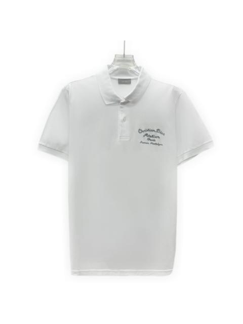 Dior Dior White Letter Embroidery Logo Collared Single-Breasted Cotton Polo Shirt
