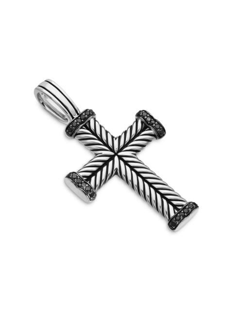 DAVID YURMAN Men's Chevron Cross Pendant in Sterling Silver with Black Diamonds, 33.5mm