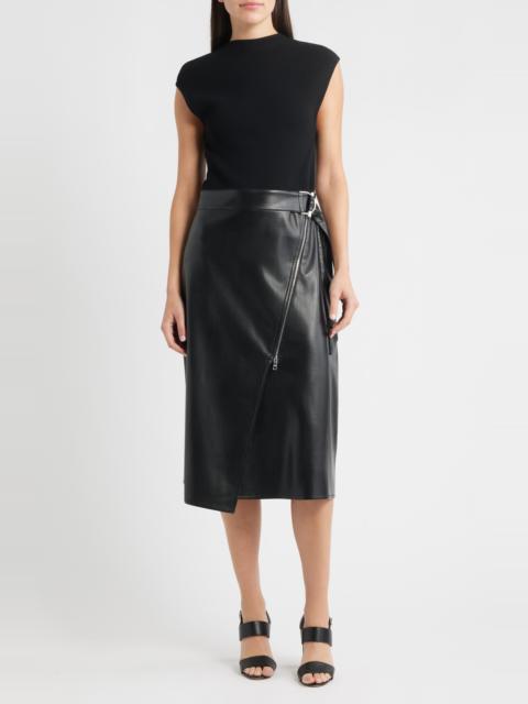 BOSS BOSS Flederi Mixed Media Midi Dress in Black at Nordstrom