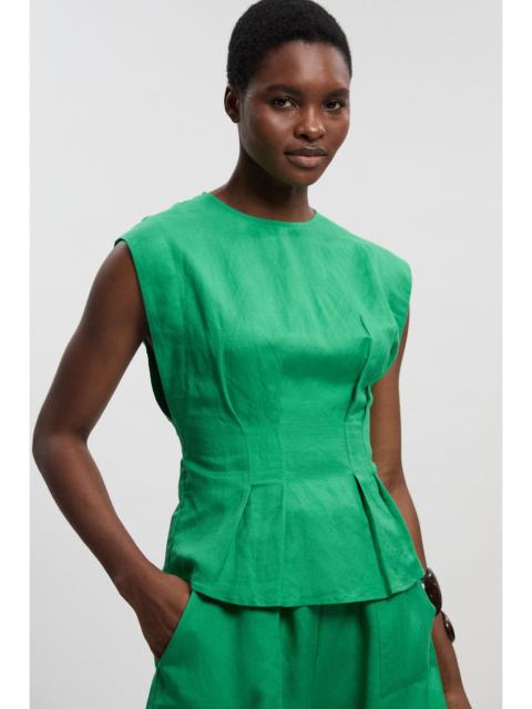 KAREN MILLEN Viscose Linen Pintuck Woven Top