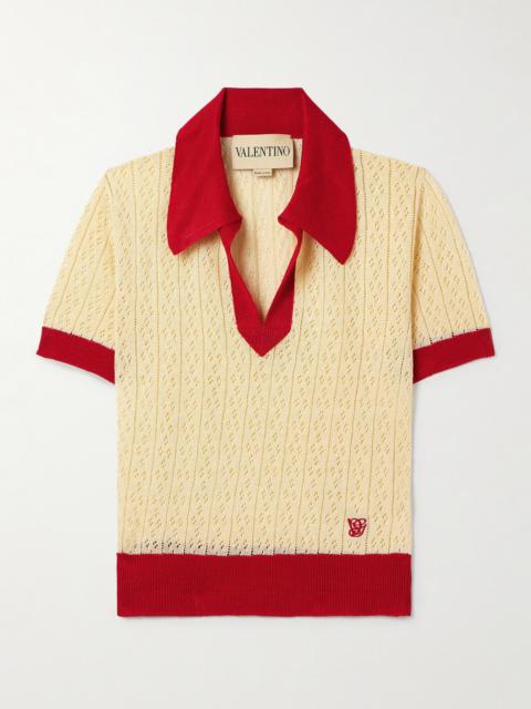 Valentino Pointelle-knit Linen-blend Polo Shirt