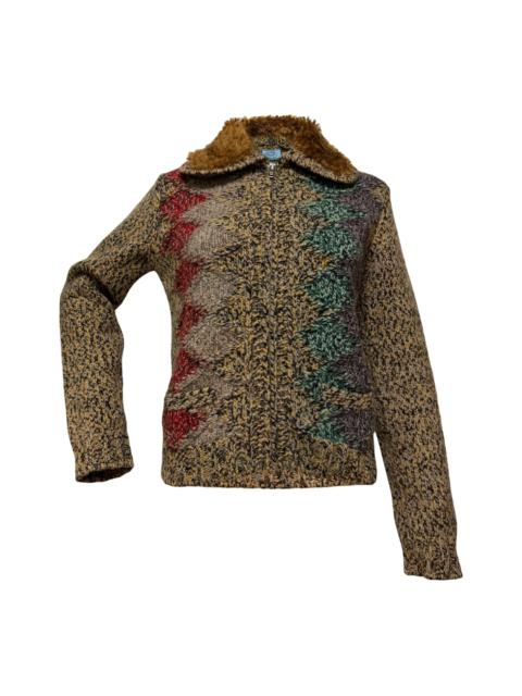 Prada PRADA Fall 2016 Knit Detachable Fur-Collar Zip-Up Cardigan