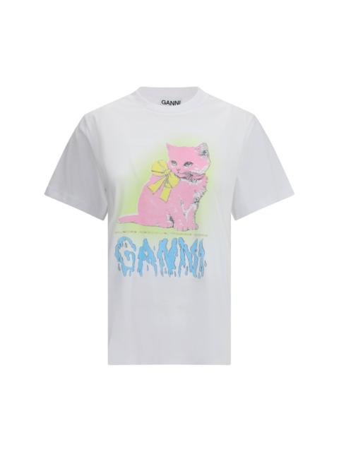 GANNI Ganni Women Basic Cotton Jersey Neon Kitty T-Shirt