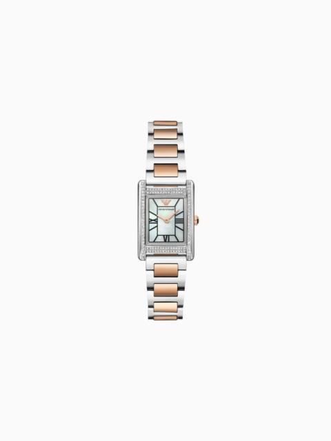EMPORIO ARMANI TWO-HAND TWO-TONE STAINLESS STEEL WATCH
