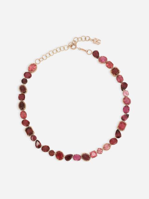 Dolce & Gabbana Rainbow Monochrome Necklace 18 carat red gold and pink tourmalines