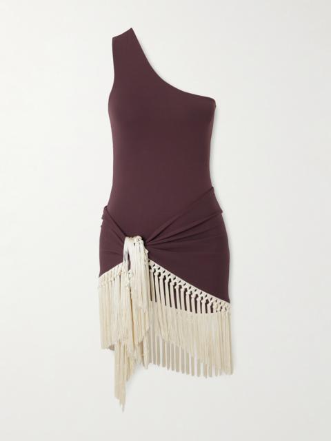 Taller Marmo Yacare One-shoulder Swimsuit And Fringed Pareo Set