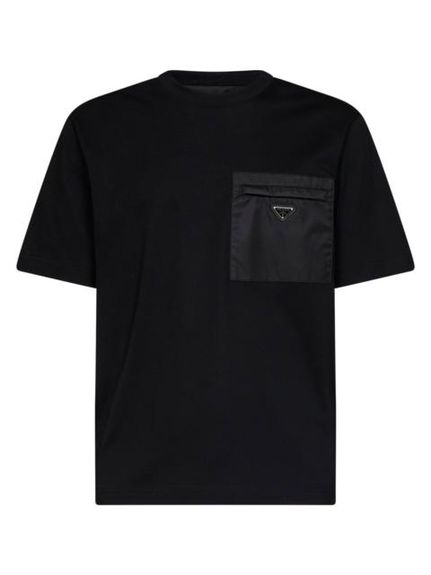 Prada Prada Abbigliamento Men Black Jersey And Re-Nylon Crewneck T-Shirt