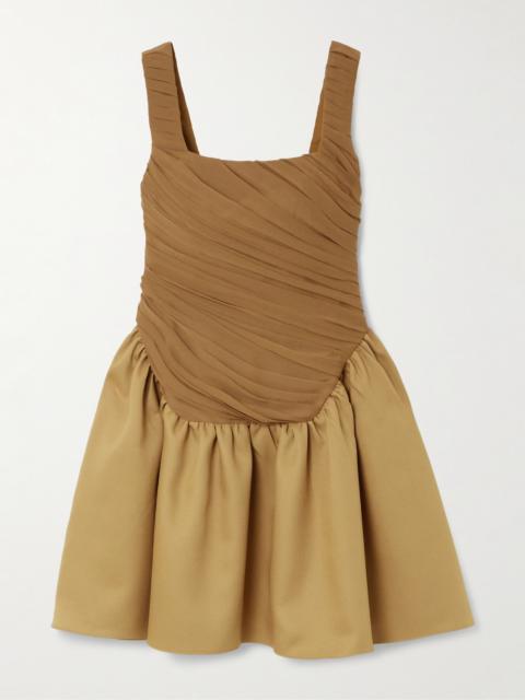 ABADIA Kaia Ruched Chiffon And Twill Mini Dress