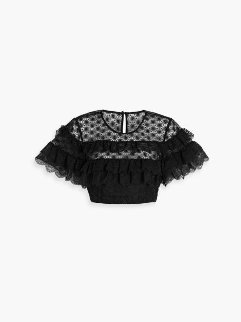 SALONI Honeycomb cropped ruffled lace top
