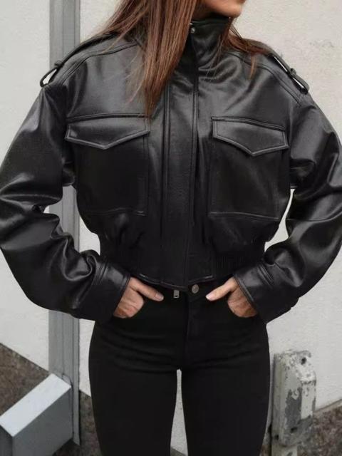 Other Designers Japanese Brand - Cropped PU Leather Bomber Jacket