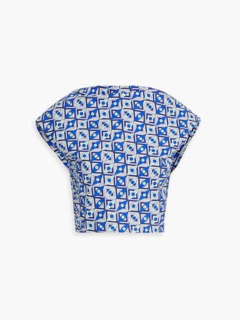 PUCCI Cropped tie-back printed cotton-poplin top
