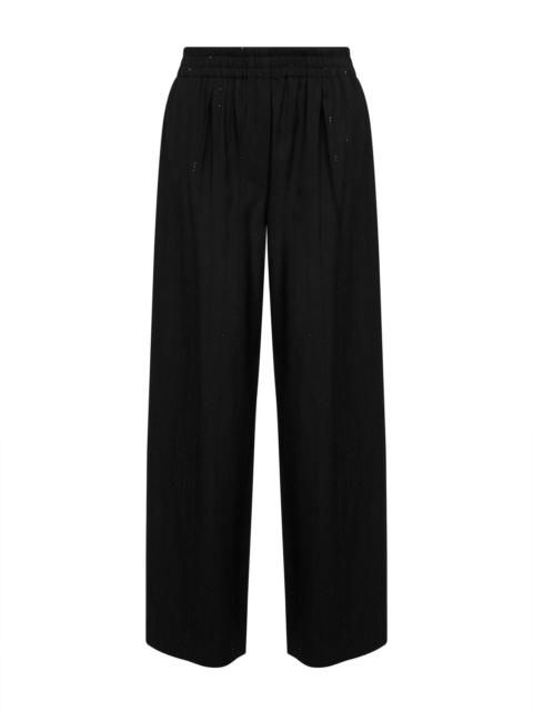 Brunello Cucinelli Brunello Cucinelli Women Black Viscose Trousers With Embroidered Sequins