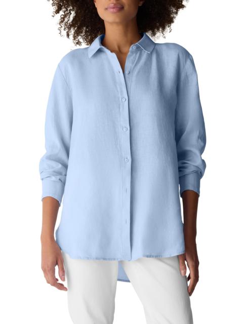 EILEEN FISHER Eileen Fisher Classic Collar Organic Linen Long Button-Up Shirt in Airy Blue at Nordstrom