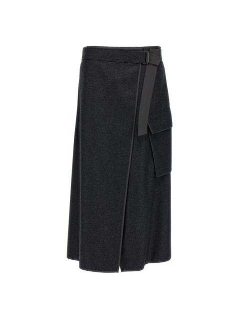Brunello Cucinelli Brunello Cucinelli Charcoal Wool Wrap Midi Skirt
