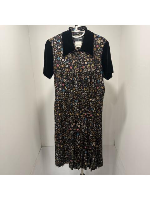 CHANEL Chanel Velvet Color-Block All-Over Print Dress