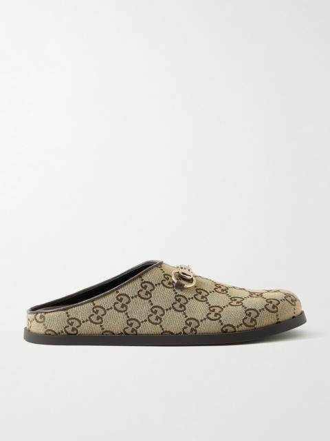 GUCCI New Sol Horsebit-detailed Leather-trimmed Canvas-jacquard Slippers