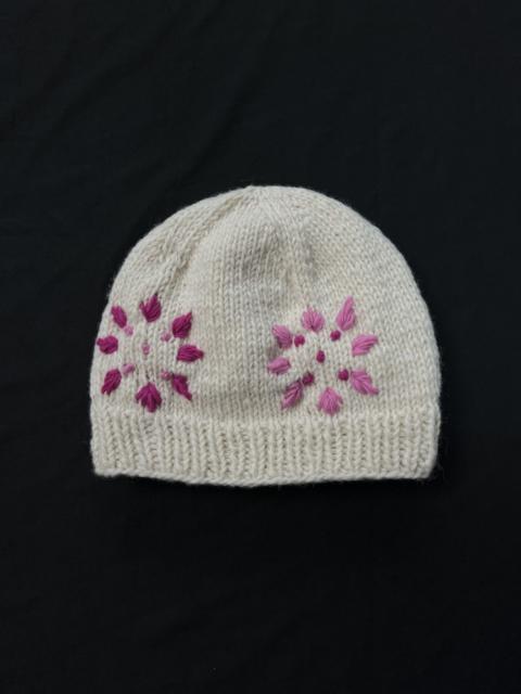 Rare Pink Flower Pattern Made in Nepal Handmade Beanie Hat
