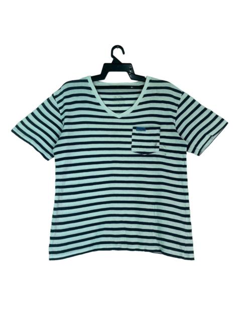 Blue Blue Japan BLUE BLUE japan indigo stripes pocket v neck shirt