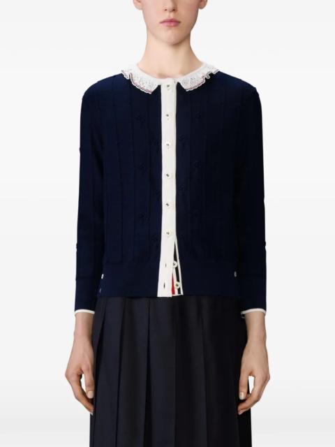 Thom Browne THOM BROWNE - Women Merino Wool RWB Stripe 3/4 Sleeve Knit Lace Trim Crewneck Cardigan