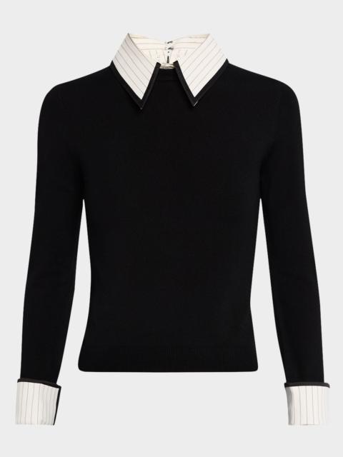Alice + Olivia Porla Pinstripe Collared Sweater