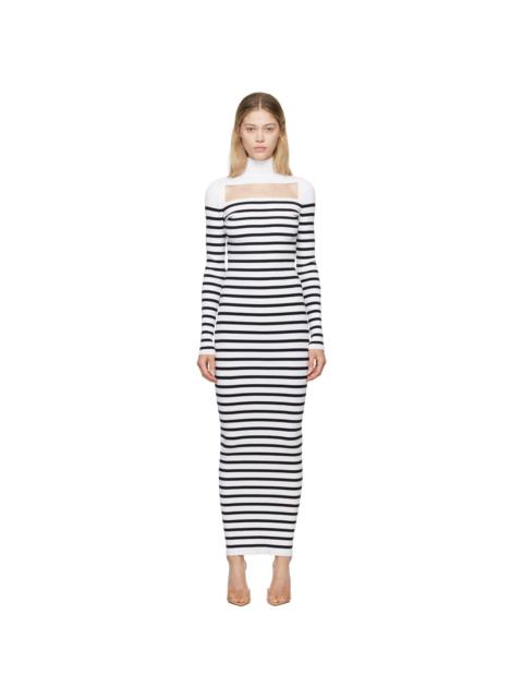 Jean Paul Gaultier White & Navy 'The Knit Marinière' Maxi Dress