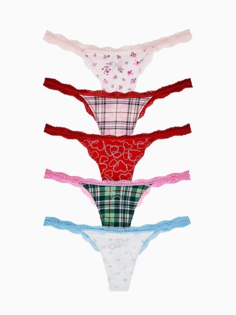 LoveShackFancy PINK x LoveShackFancy Wink Cotton Thong Panties - Pack of 5