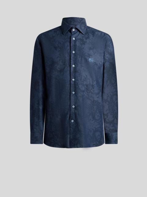 Etro COTTON DENIM SHIRT WITH LEAFY PAISLEY MOTIF AND PEGASO