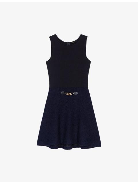 maje Two-In-One Short-Sleeve Tweed Mini Dress