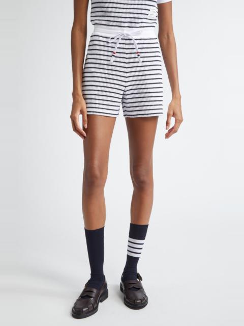 Thom Browne Thom Browne Stripe Waffle Knit Cotton Shorts in Navy/white at Nordstrom