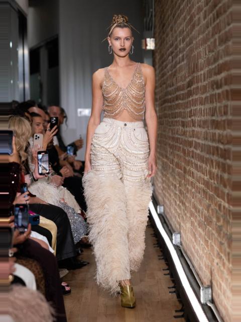 LAPOINTE Draped Crystal Embroidery V Neck Tank