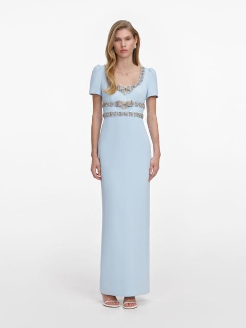 self-portrait Blue Crepe Embellished Bow Maxi Dress