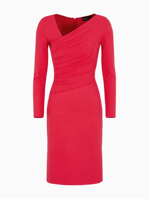 EMPORIO ARMANI Stretch Milano stitch fabric dress with asymmetric cross-over and draping