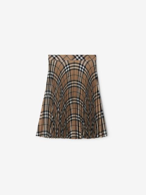 Burberry Pleated Check Wool Blend Skirt
