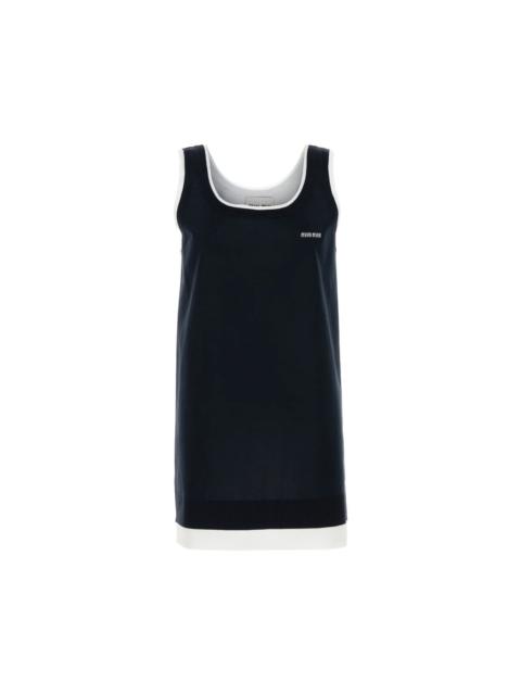 Miu Miu MIU MIU Midnight Blue Stretch Silk Blend Dress New & Authent