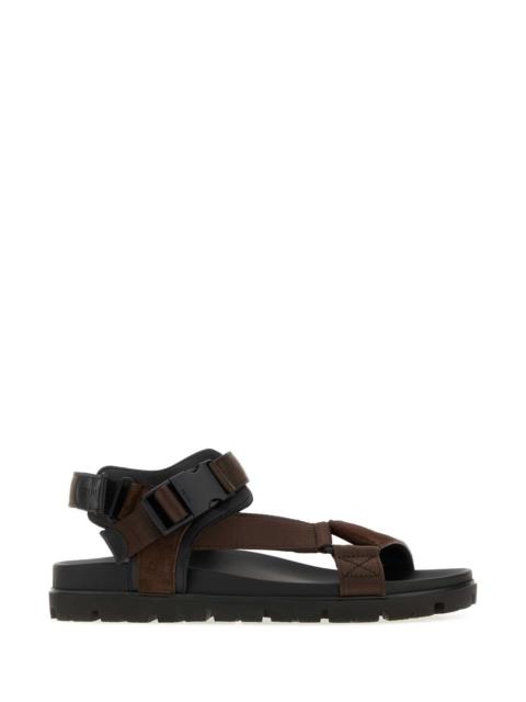 Prada Prada Men Dark Brown Fabric And Suede Sandals