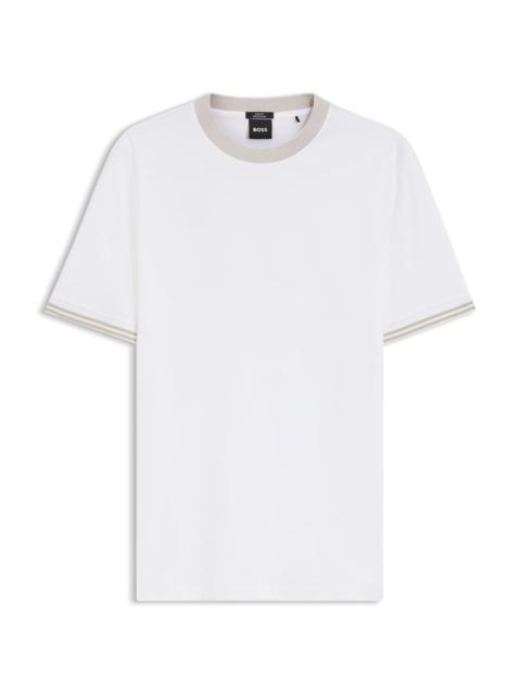 BOSS CONTRAST-TIPPING SLIM-FIT T-SHIRT IN MERCERISED COTTON