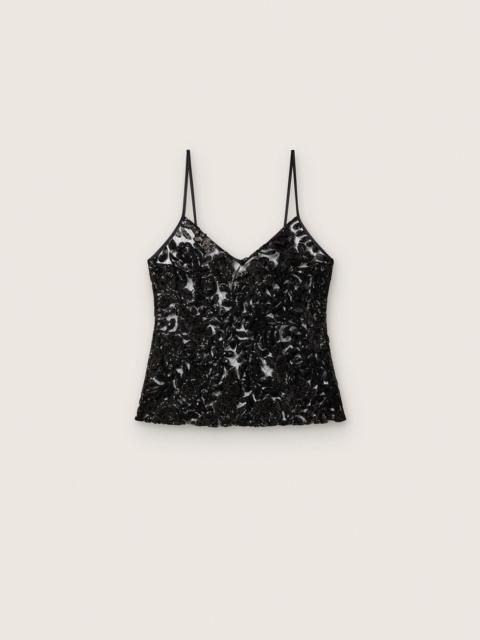 Golden Goose Women's top in black tulle with floral pattern in black sequins