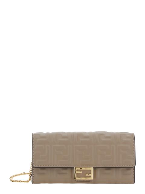 FENDI Fendi Women “Continental” Beige Crossbody Bag With All-Over Ff Motif In Embossed Leather Woman