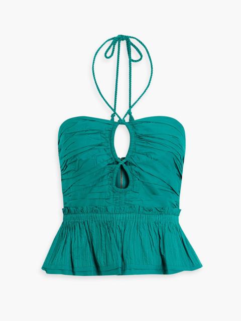 ULLA JOHNSON Adaleigh pintucked cotton halterneck peplum top