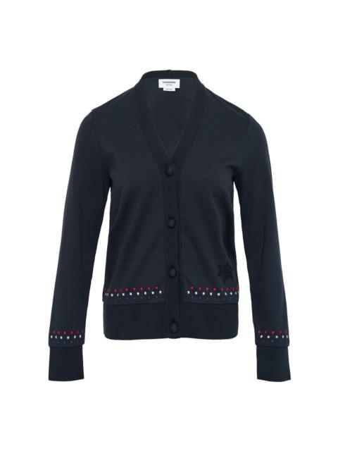 Thom Browne V Neck Cardigan With Snowflake