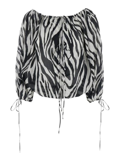THE ANDAMANE - The Andamane Women 'Wilma' Black And White Top With Boat Neck And All-Over Zebra Motif In Cotton Wom