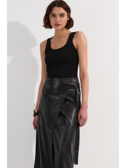 KAREN MILLEN Faux Leather Tie Detail Wrap Midi Skirt