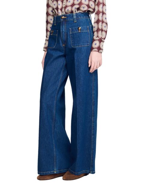 Sandro SANDRO Raw straight patch pocket jeans in Deep Blue at Nordstrom