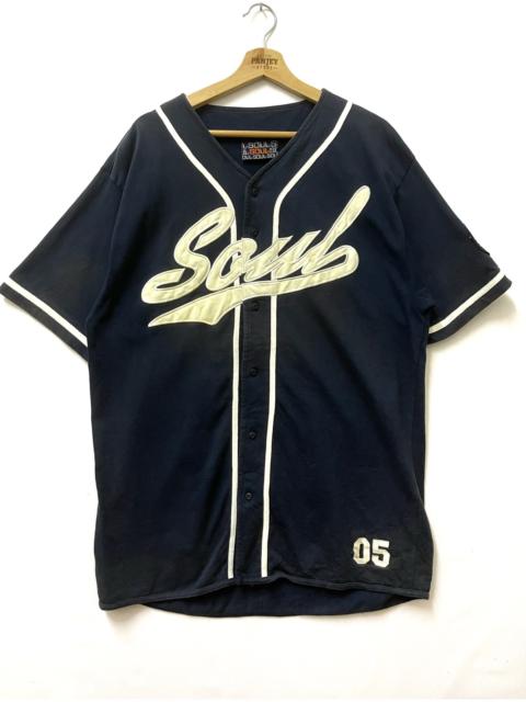 Other Designers Vintage - Vintage Soul Spellout Baseball Button Shirt Navy